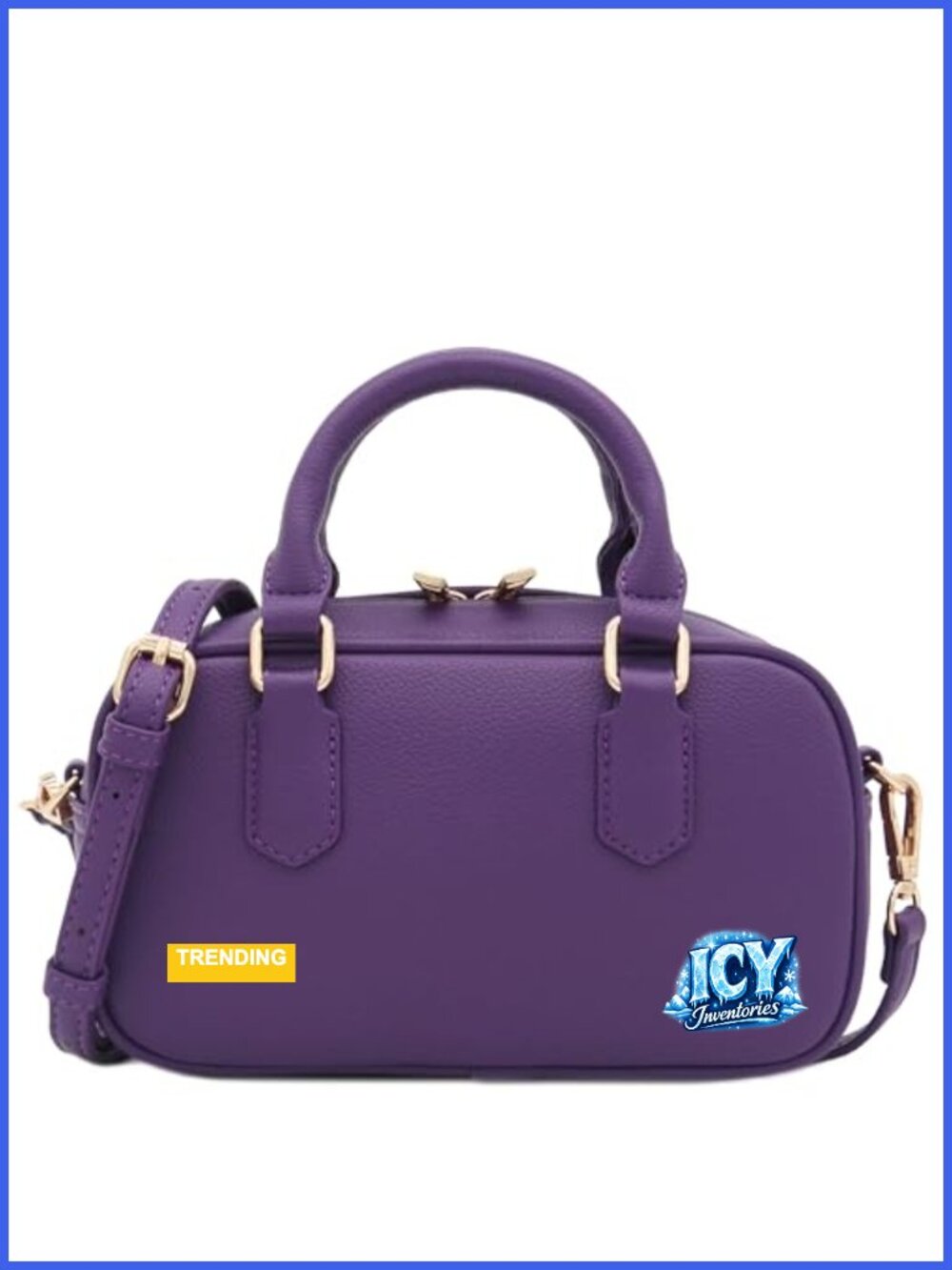 Faux Leather Bowler Satchel Purse Crossbody Bag with Gold Hardware